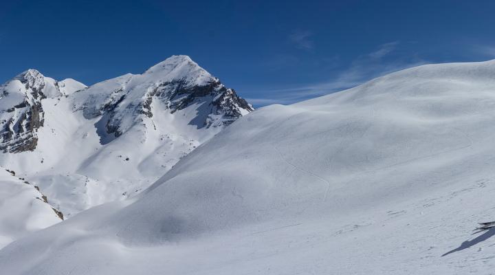 Belle poudre sous le Rinderhorn que nous ferons le lendemain dans le vent et le jour blanc.