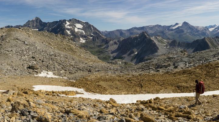 descente vers la vallée de Peisey et le Mont Pourri