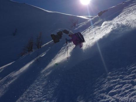 Hors piste La Plagne - face Nord du Friolin au dessus du lac de l'Etroit