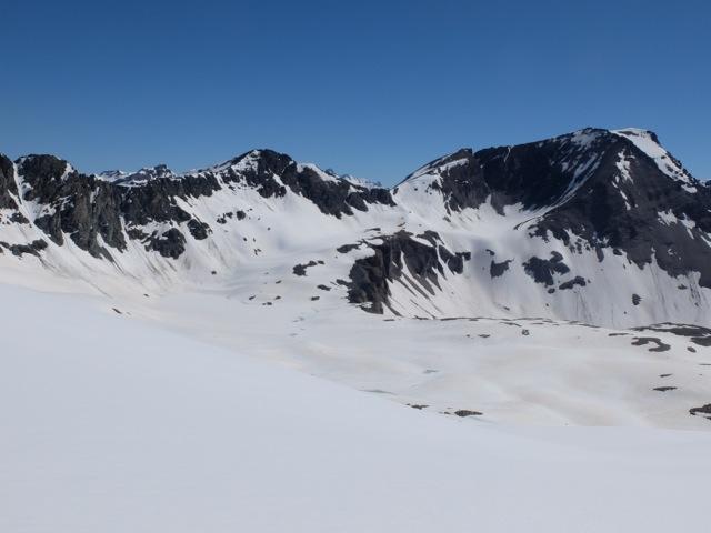 Randonnée ski Ouille noire. Vue sur le col du Montet