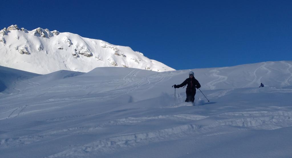 Les Arcs ski hors piste - descente sur la vallée de Peisey